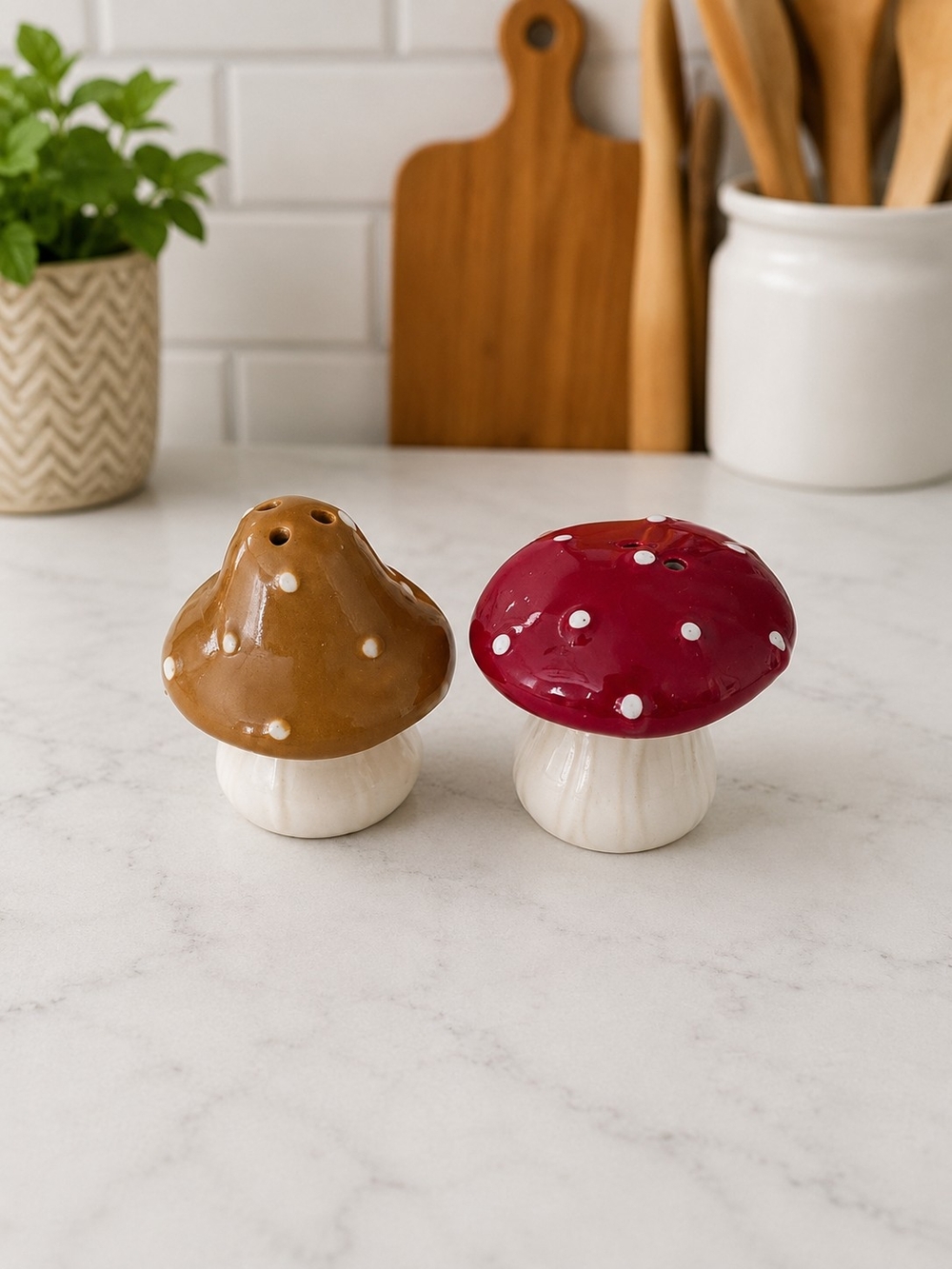 Mini Ceramic Mushroom Salt & Pepper Shaker Set